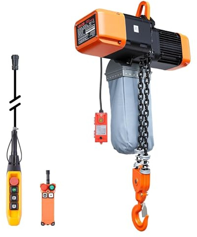 VEVOR Paranco Elettrico a Catena Fisso da 5000 kg, Paranco a Catena Doppia G100, Altezza di Sollevamento 9,1 m, con Telecomando Wireless da 100 m e Telecomando Cablato da 8,2 m, Trifase per Fabbriche