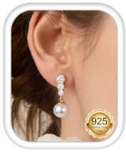 Morfetto Pendientes Perla Mujer Oro Plata Hipoalergénicos Pendientes Colgantes Dorados de Circonita Piercing Oreja Día de la Madre Boda Novias Regalos Joyería GD