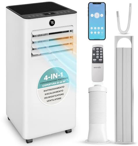 SereneLife Condizionatore Portatile, Climatizzatore Portatile 9.000 BTU 4-in-1 con WiFi, Raffreddamento, Riscaldamento, Ventilatore e Deumidificatore, Pinguino Condizionatore, 31 m², Casa, Ufficio