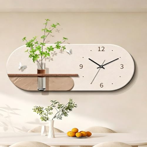 Modern 3D LED sandstens väggkonst med tyst klocka, vattenförrådsvas för gröna växter, kreativ dekor för matsal och vardagsrum(A,90 * 36cm/35.4 * 14.1in)
