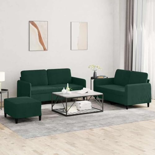 Faucqir 3-TLG. Mörkgrönt sammetssoffa set med 2-sitsig och pall för vardagsrum, lounge, gästrum, komfortsittmöbler, relaxsoffa, stoppade möbler, relaxsoffa, hörnsoffa, soffa, soffa, sittbänk