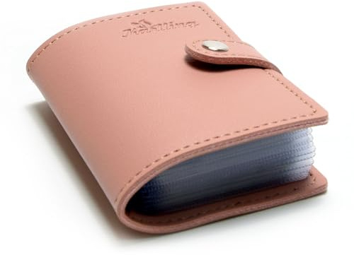 Karlling Pink Luxury Leather Credit Card Wallet for Women, High-Capacity Card Holder, 20 Card Slots, Zipper Closure