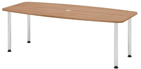 Bümö Konferenztisch oval 220x103 cm großer Besprechungstisch in Nuss, Besprechungstisch mit Chromfüßen, Meetingtisch für 8 Personen, XXL-Tisch für Besprechungsraum & Meeting
