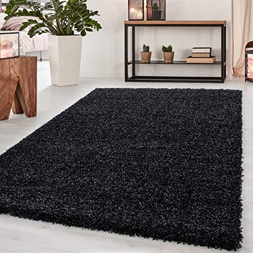HomebyHome Teppich Rund Shaggy 120 cm Rund - 50 mm Florhöhe Hochflor Runder Teppich Anthrazit Extra Weich und Flauschig - Langflor Teppiche für Wohnzimmer, Schlafzimmer, Küche, Flur - Carpet