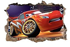 Trompe L'Oeil 3D Chipboard Wall Sticker Broken Cars Flash Mac Queen Normal L 15 cm x H 10 cm