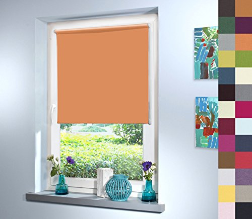 Sun World Verdunkelungsrollo nach Maß, Rollo nach Maß, Maßanfertigung Innenrollo, Balkontür, Rollos nach Maß, Blickdicht, für Fenster & Türen, Klemmfix ohne Bohren (220cm Höhe x 75cm Breite/Orange)