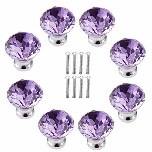 FBSHOP(TM) 30MM 8pcs Purple Crystal Acrylic Glass Diamond Cut Door Knob Cupboard Drawer Pull Handle/Great for Cupboard, Kitchen and Bathroom Cabinets, Shutters,Wardrobe