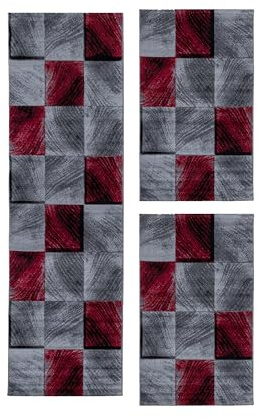 HomebyHome Bettumrandung Schlafzimmer 3 teilig Teppich Rot-1 - Waschbarer Bettumrandung Teppich Läufer Set Extra Flauschig Bettvorleger Schlafzimmer Bettset:2 St. 80x150 cm | 1 St. 80x300 cm