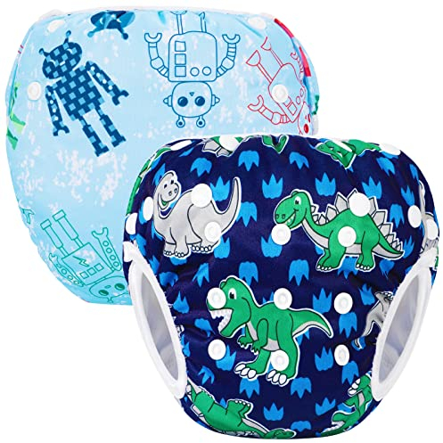 Riutilizzabile Pannolini da nuoto (Confezione da 2), Costume Pannolino Lavabili, Impermeabile Pannolino Piscina (0-3 anni)