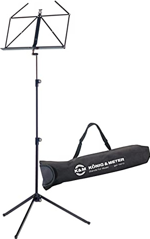 K&M 100/1 Notenständer Set Schwarz, Notenständer der Baseline-Serie | 2-fach ausziehbar, Traditionell zusammenlegbar, Einrastende Profilfüße, Höhe: von 625 bis 1.240 mm, Material: Stahl, 25 kg