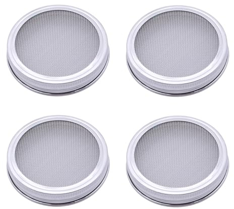 Cabilock Sprossen Deckel Edelstahl Keim Deckel Sieb Sprouting Jar Lid für Einmachgläser Weithals Gläser für Zuhause Küche Samenkeimung Sprossensamen Alfalfa Herstellung 4 Stück Silber