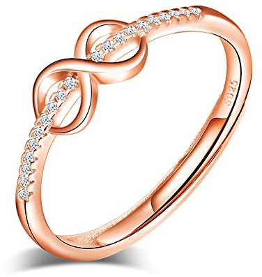 Yumilok Damenring Ring mit Unendlichkeit infinity Ehering Verlobungsring Freundschaftsring Lifestyle-Ring 925 Sterling Silber Rosegold verstellbar