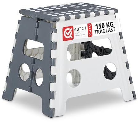 Relaxdays 4 x Tritthocker klappbar Gr. L, einstufiger Klapphocker mit Griff, bis 120 kg, Kunststoff, 32 x 37 x 29,5 cm, grau/weiß