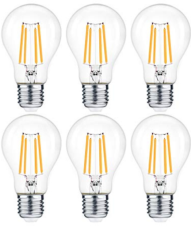 EXTRASTAR LED-Filamentlampe E27, 2700K Warmweiß, 950 Lumen, Nicht Dimmbar, 8W entspricht 80W, A60 Classic, 6 Stück