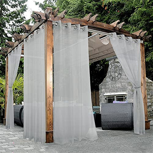 Bonzer Waterproof Sheer Outdoor Curtains for Patio - 2 Panels Grommet Indoor Voile Curtains for Living Room, Bedroom, Porch, Pergola, Cabana,54 x 84 inch, Cloud Grey