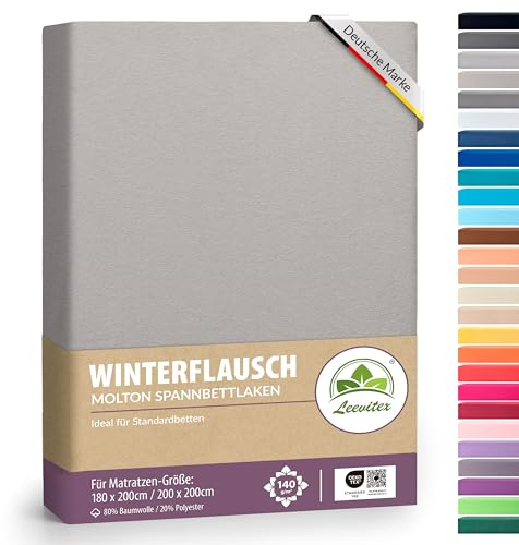 Winter Spannbettlaken | Farbenfrohes Thermo Fleece | Spannbetttuch, Bettlaken in vielen Größen und Farben (180 x 200 cm - 200 x 200 cm, Silber/Hellgrau)