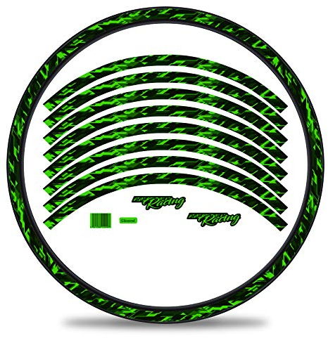 16-teiliges Set Felgenrandaufkleber Sticker für Fahrrad Felgen im Future Design Komplett Set für 27 29 für Rennrad Mountainbike MTB Laufrad RX026 (Neon Grün, Glanz)