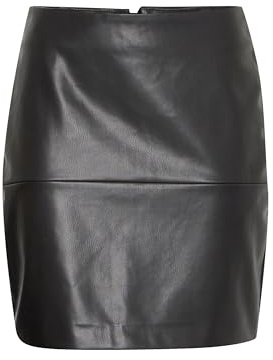 ICHI IHCOMANO Damen Rock Minirock mit Seitenverschuss Kunstlederoptik Slim fit, Größe:38, Farbe:Black (194008)