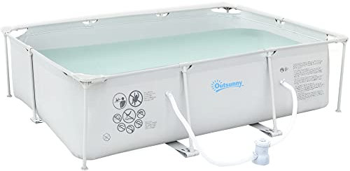 Outsunny Steel Frame Pool with Filter Pump, Filter Cartridge, Reinforced Sidewalls Rust Resistant Above Ground Swimming Pool 292 x 190 x 75cm, Grey