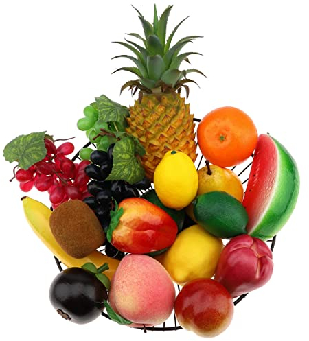 Meiwlong 18pcs Künstliches Obst Plastik Obst Deko Künstlich Apfel Weintrauben Birne Erdbeere Deko Künstliche Früchte Pack für Küche,Party,Heimdekor