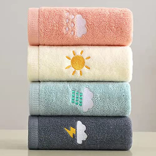 RUIBOLU Hand Towels for Bathroom Set 4 Piece, 100percent Cotton Bath Towel , Face Soft Highly Absorbent Adults and Children Kitchen, 14x29 Inch (Pink White Blue Gray)