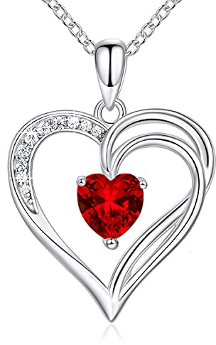 AM ANNIS MUNN 925 Sterling Silber Kette Herz Halskette Damen Geburtsstein Halskette für Frauen Doppelherz Kette Silber Schmuck Damen Geschenke für Frauen Mama Freundin (01-Granat)