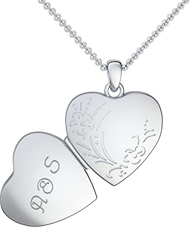 Herz Kette Gravur Silber 925 Medaillon + inkl. Luxusetui + Kettenanhänger mit Gravur persönlich individuell gestalten 925er Anhänger gravierbar Silberkette zum Öffnen FF100-16 SS92545