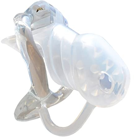 JPGeil Silikon Harz Keuschheitskäfig mit Spikes Herren kurzer Mini-Keuschheitsgürtel HT Peniskäfig CBT Folter Cock Cage Mann SM Bondage Sexspielzeug (Transparent-L-48mm)