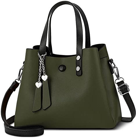 DORRISO Sac à Main Femme en PU, Sac Cabas Élégant avec Bandoulière Amovible, Sac Bandoulière Grande Capacité pour Travail, Shopping, Voyage et Quotidien Vert