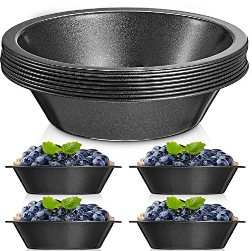Gandeer 8 Pcs Mini Pie Tins 4-inch Reusable Small Pie Pan Nonstick, Pan Dish for Baking Carbon Steel Pizza Nonstick Plate Bakeware Oven Air Fryer Cake Bread Meat Cake Dessert
