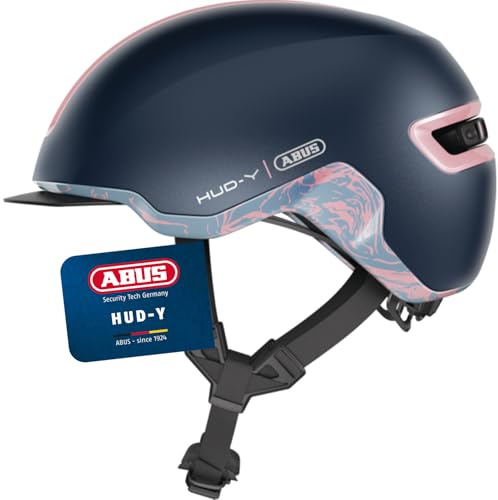 ABUS cityhjälm HUD-Y – Magnetiskt, uppladdningsbart LED-bakljus och magnetisk stängning – Cool cykelhjälm för vardagsbruk – För män och kvinnor – Blå Rosa, storlek S