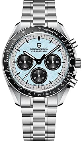 Pagani Design 1701 Reloj Casual de Cuarzo para Hombre, Reloj automático de Acero Inoxidable, cronógrafo Resistente al Agua de 100M, Reloj con Espejo de Zafiro (Color Azul 1701)