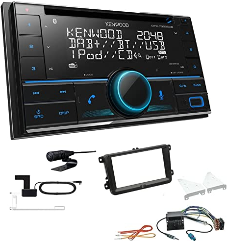 Kenwood DPX-7300DAB 2-DIN Autoradio mit Bluetooth Digitalradio DAB+ USB CD passend für Volkswagen VW T5 Transporter 2003-2015 runde Ecken, schwarz ohne Canbus