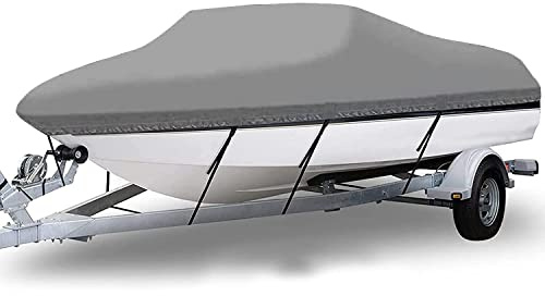 PRELGOSP Telo Copri Barca, 420D Tessuto Oxford Copertura della Barca all Season, Rimorchiabile Impermeabile Telo Copribarca per Scafo A V, Tri-Scafo, Barca da Sci da Pesca,Grigio,636x332cm