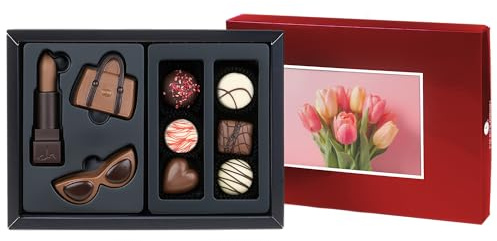 ChocoPostcard Midi - Frauenset und Pralinen - drei Figuren aus Schokolade und 6 Pralinen mit Grußkarte | Geschenkidee | Frau | Frauen | Mutter | Mütter | Mama | Muttertag | Geburtstag | Frauentag