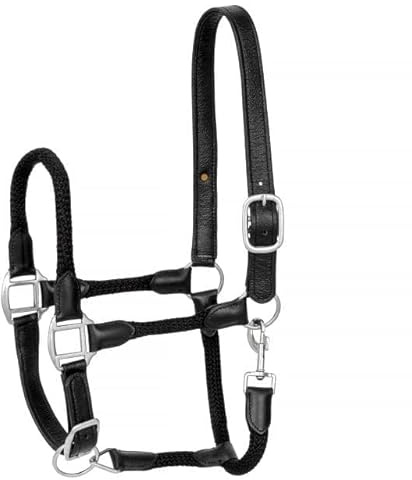 Lederhalfter für Pferd und Pony Start Leder/Schnur weich gefüttert (Pony, Schwarz)