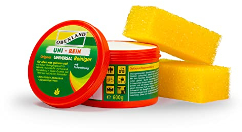 Obenland Uni-Rein – öko Putzstein mit 2 Schwämmen – Vielseitiger Universalreiniger für alle Oberflächen in Küche, Bad, WC und Armaturen, Fenster, Sneaker, Ceranfeld - 550 g