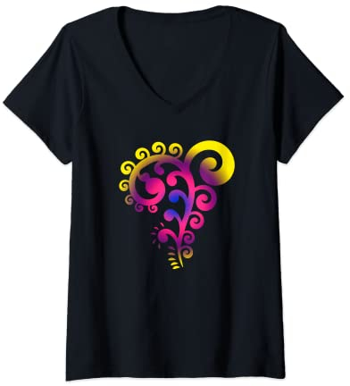 Damen Polynesien Maori Koru Tattoo Spirale Farn Glück Neuseeland T-Shirt mit V-Ausschnitt