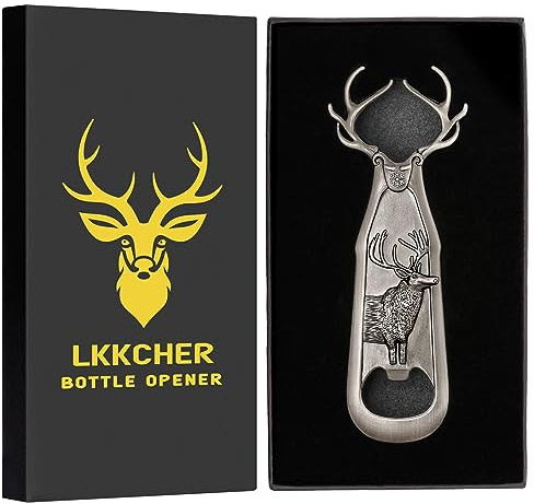 LKKCHER Décapsuleur de Bois de Cerf, Cadeau Personnalisé pour Homme/Femme, Idée Cadeau Chasseur, Noël, Cadeaux pour Fans de Cerfs/Papa