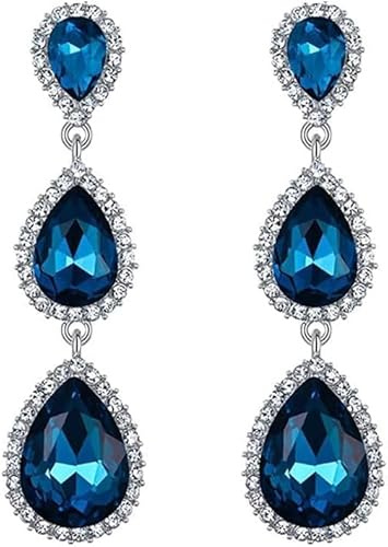 TOFBS Tropfen Ohrringe Zirkonia Kristall Schmuck Damen Hängend Elegant Luxuriös Glänzend Hochzeit Abend Accessoires Silber Schwarz