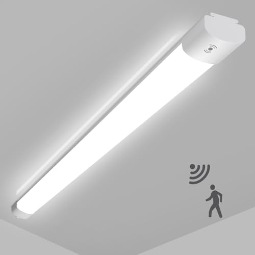 LEOEU Feuchtraumleuchte LED mit Bewegungsmelder 90CM, 30W 3300LM LED Röhre, IP65 Wasserdicht Kellerleuchte, Deckenlampe mit Bewegungsmelder für Büro Flur Treppe Garage Abstellraum, 4000K