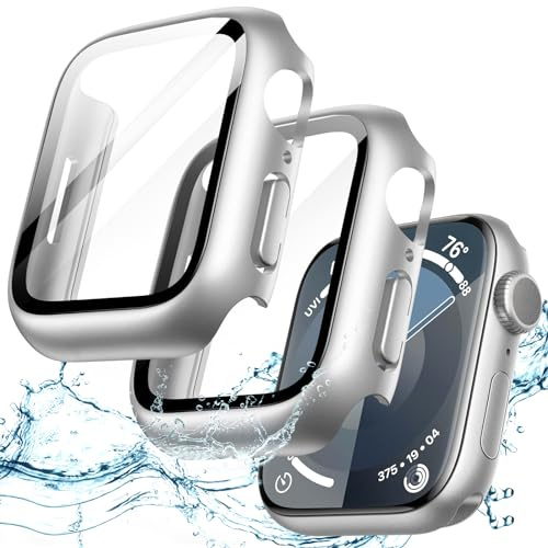 JETech wasserdichte Hülle für Apple Watch Series 9/8/7 45mm, Silber | Mit Schutzfolie, Integrierte Gehärtete Glas Displayschutz, PC-Hartschutz, Hohe Berührungsempfindlichkeit