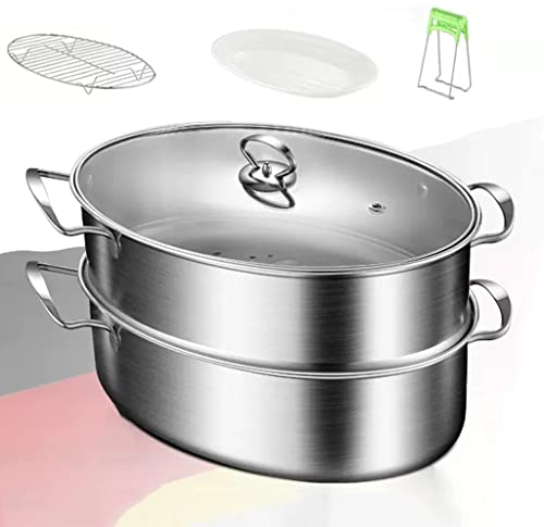 ANSNOW Fisch-Dampfgarer, Ovales Fisch-Dämpftopf-Set Aus Edelstahl, Gedämpfter Fischtopf, Mehrzweck-Bratkochgeschirr Und Eintopf Mit Gestell Zum Dämpfen Von Fisch Und Kochen Von Suppe/Silber