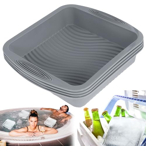 4pcs Large Ice Cube Moulds Silicone Giant Ice Cube Maker Tray Reusable Ice Cube Tray Easy Release Ice Block Maker Mold Non-Slip Ice Cube Maker Mold Ice Bath Chiller for Freezer Ice Bath(grey)