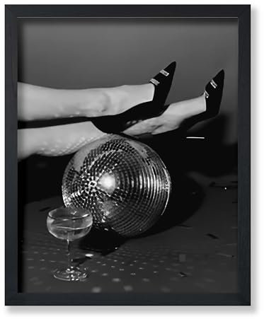 Poster Master High Heels On Disco Ball Poster - Glass of Martini Print - Fashion Art - Alcohol Art - Disco Art - Black and White Art - Photography Art - Girl's Bedroom Decor - 8x10 UNFRAMED Wall Art