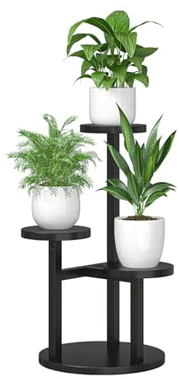 Bamworld 3 Tier Plant Stand Indoor, Corner Wood Plant Shelf for Multiple Plants, Small Tiered Round Flower Stand for Patio Garden Balcony Living Room Bedroom, Brown