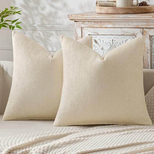 MIULEE 2er Kissenbezug Fransen Chenille Kissenbezüge Kissenhülle Sofakissen dekokissen zierkissen für Couch Sofa Wohnzimmer Milchweiß 50X50 cm