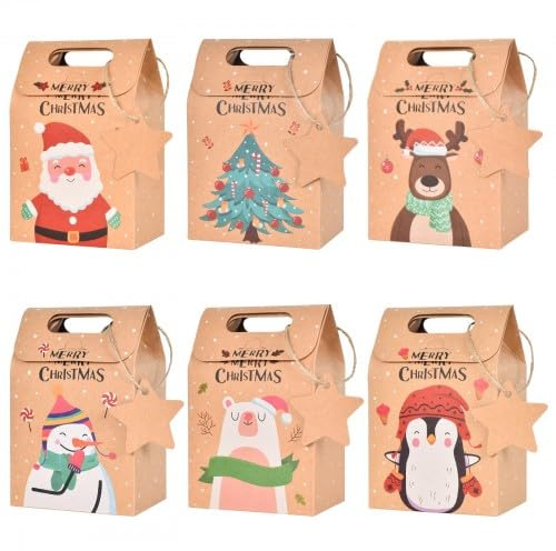 Geschenktüten aus Kraftpapier, 24 Stück Weihnachts Süßigkeitenschachtel Geschenktüten Candy Tüten zum Verpacken von Geschenken, Geschenktasche Papiertüten Partytüten Weihnachten Geschenktüten