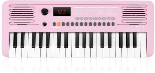 POGOLAB MK-2 Mini Keyboard Piano, Children's Electronic Keyboards with 37 Keys, 40 Songs, 200 Sounds, 200 Rhythms, Portable Digital Electric Piano for Beginners(19.3 x 7.3 x 1.9) (Pink)