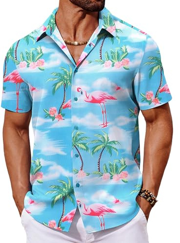 COOFANDY Hawaii Hemd Männer Sommer Kurzarmhemd Tropical Hemden Hawaiihemd | Sommerhemd Kurzarm, Strandhemd Urlaub, Hawaiihemden, Blumen Hemd, Aloha Herrenhemden, Party Shirt, für den Strand